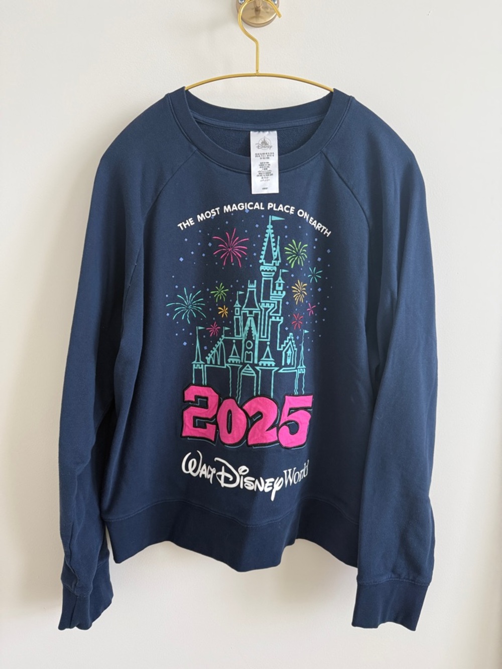 Disney Navy Sweatshirt with Colorful Castle & Pink 2025 Graphic